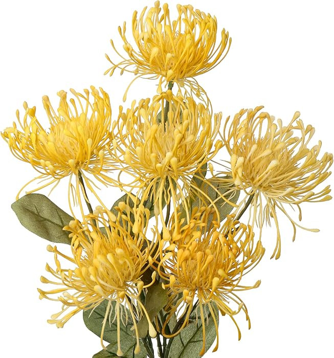 Hollyone 33" Yellow Artificial Mums Flowers Chrysanthemum Flowers 2Pcs Fake Spider Mum Flower Arr... | Amazon (US)