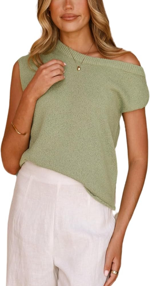 Lviefent Womens Off Shoulder Sweater Y2K Short Sleeve Ribbed Knit Pullover Date Night Top Blouse | Amazon (US)