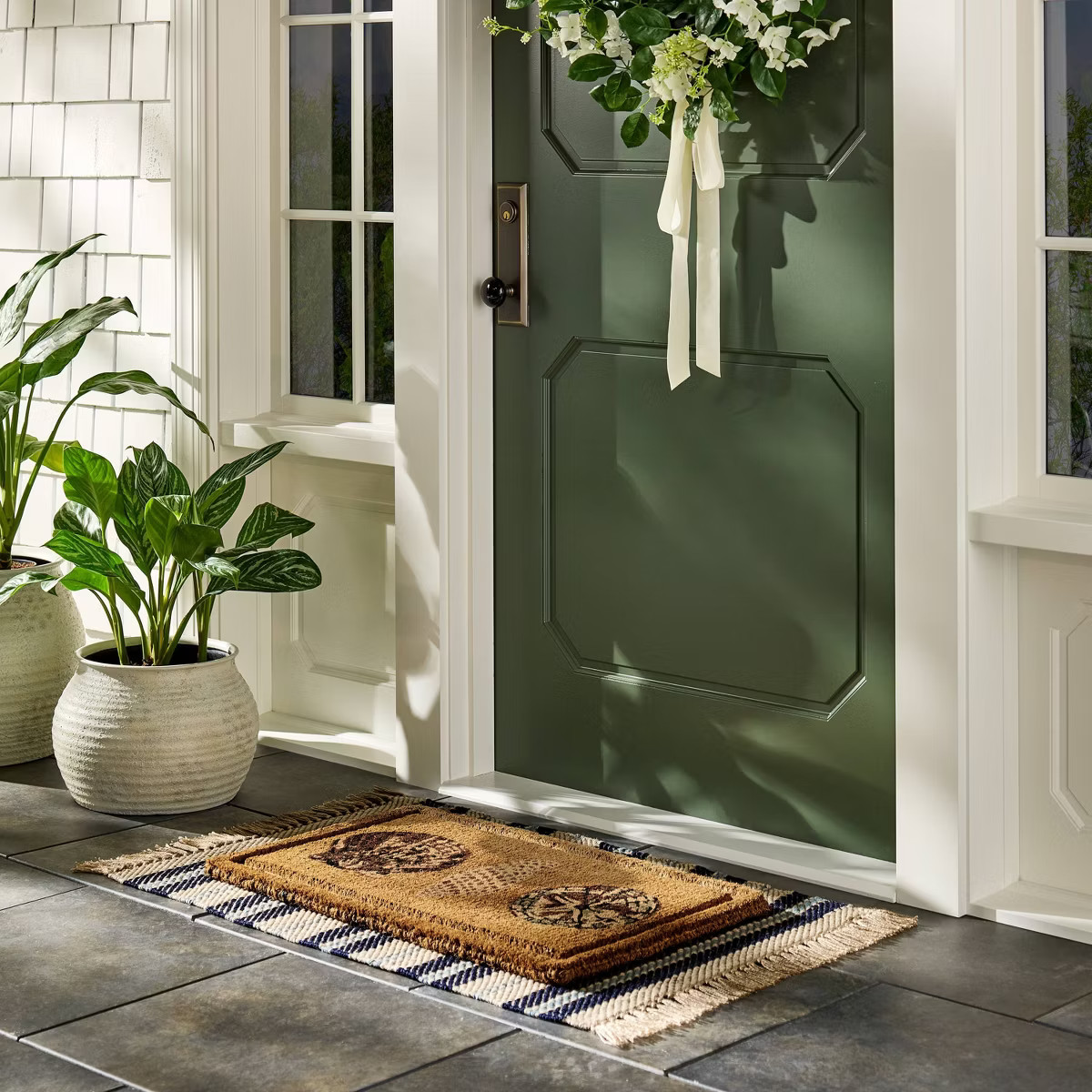 Embossed Seashells Coir Doormat Natural/Blue - Threshold™ designed with Studio McGee | Target