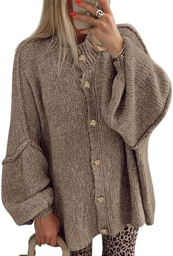 BTFBM Cardigan Sweaters for Women 2026 Fall Clothes Lantern Long Sleeve Button Open Front Chunky ... | Amazon (US)