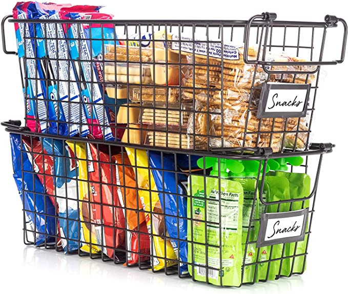 Gorgeous Stackable Wire Baskets For Pantry Storage and Organization - Set of 2 Pantry Storage Bin... | Amazon (US)