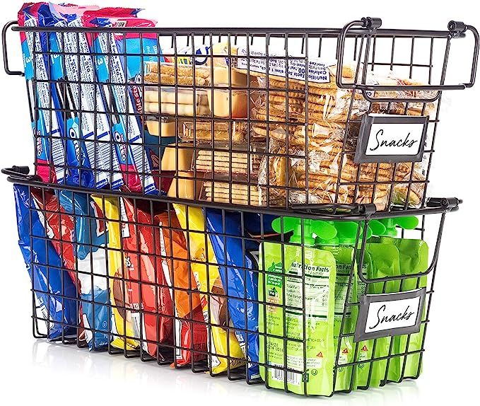 Space Saving Stackable Wire Baskets For Pantry Storage and Organization - Set of 2 Pantry Storage... | Amazon (US)