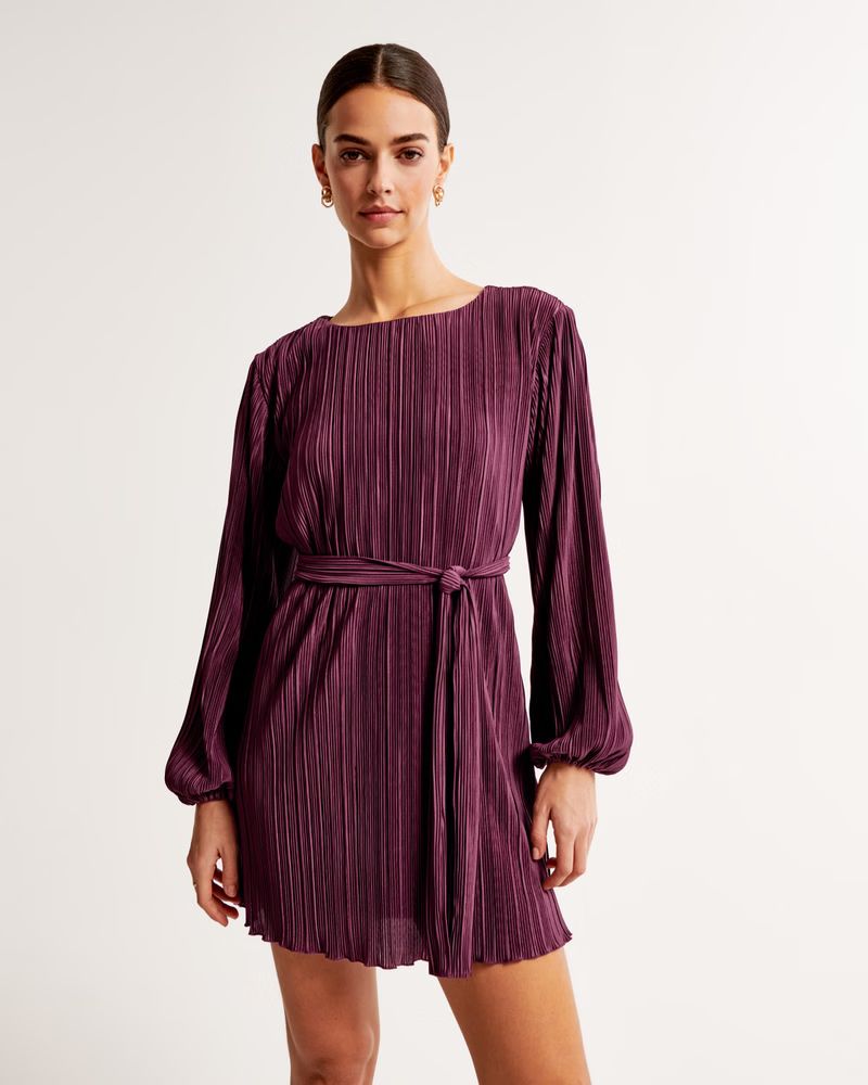 Satin Plisse Easy Mini Dress | Abercrombie & Fitch (US)
