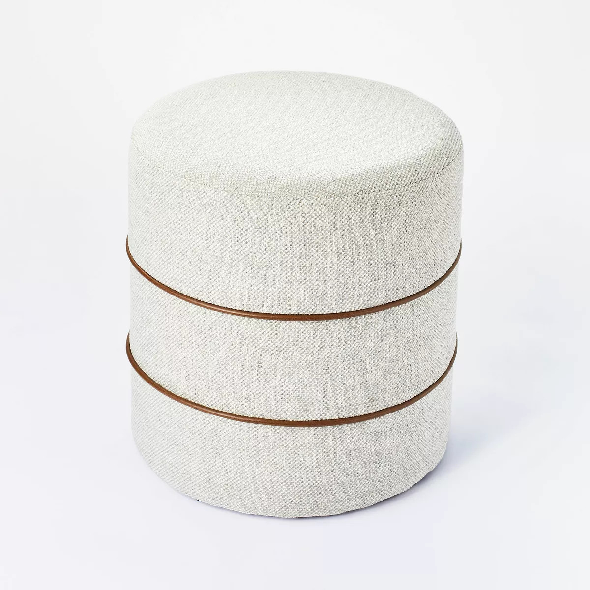 Catalina Round Ottoman Cream with Leather Piping - Threshold™ designed with Studio McGee | Target