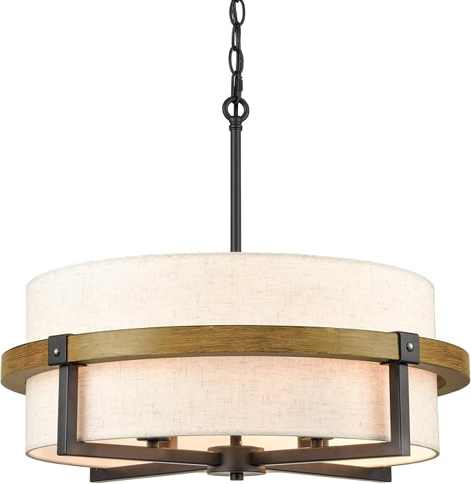 4-Light Rustic Drum Chandelier with Off-White Fabric Shade | Amazon (US)