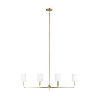 Foxdale 6-Light Satin Brass Linear Chandelier with White Linen Fabric Shades | The Home Depot