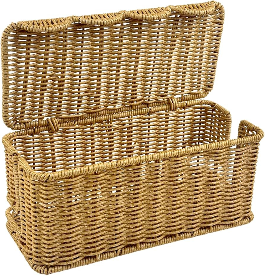 Scalloped Edge Handmade Cable Management Box, Elegant Plastic Rattan Cable Organizer, 2 Open Slot... | Amazon (US)