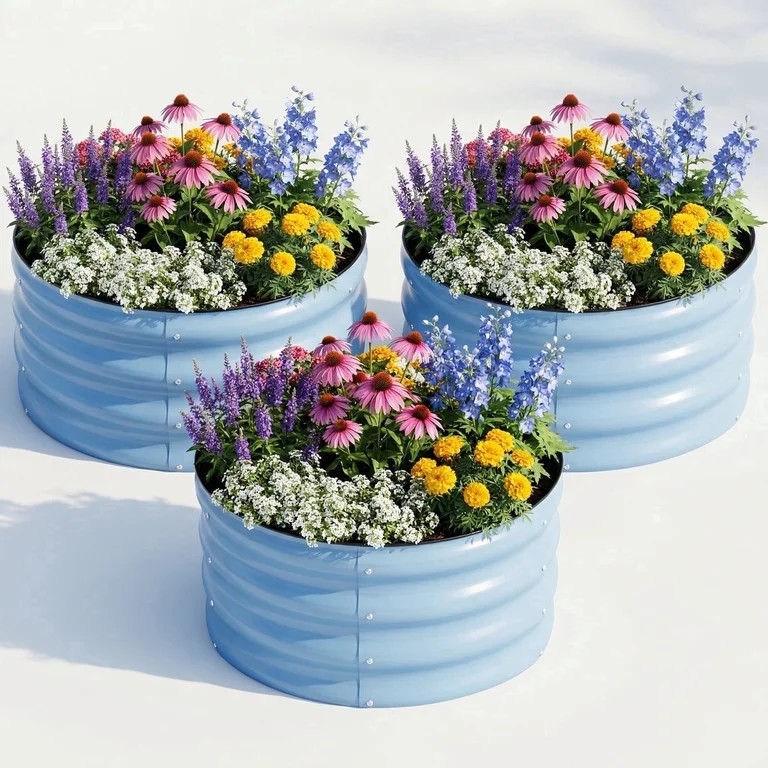 SnugNiture 3-Pack 2x2x1 ft Modular Metal Round Raised Garden Bed Kit Stackable Vegetable Planters... | Walmart (US)