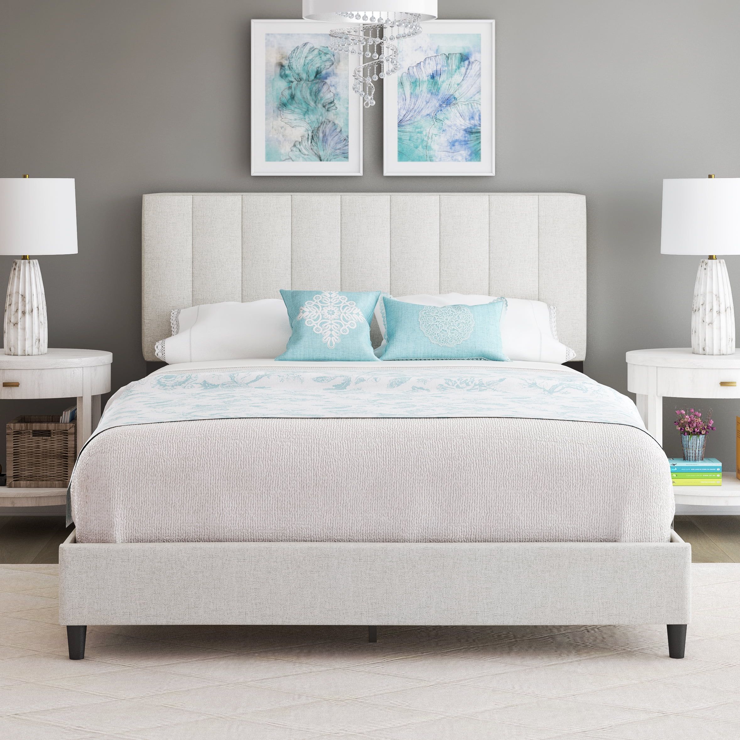 Boyd Sleep Leah Linen Platform Bed Frame with Upholstered Headboard, Off White, Queen | Walmart (US)