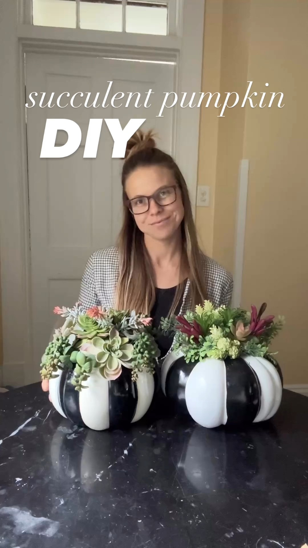 DIY $150 succulent pumpkin lookalike 🍂 

The original black and white striped succulent pumpkin costs $150, but I made this budget-friendly lookalike for under $25. 

I used a Walmart black and white striped pumpkin, added floral foam, and hand-placed faux succulents for the perfect high-end fall centerpiece. 

This DIY pumpkin is reusable, customizable, and looks just like the designer version for a fraction of the cost. 

Perfect for affordable fall home décor, farmhouse style, and Halloween or Thanksgiving decorating. 

Comment SHOP and I’ll send you the links to recreate this designer-inspired pumpkin yourself! 🎃🪴 

#LTKHome #LTKSeasonal #LTKFindsUnder50