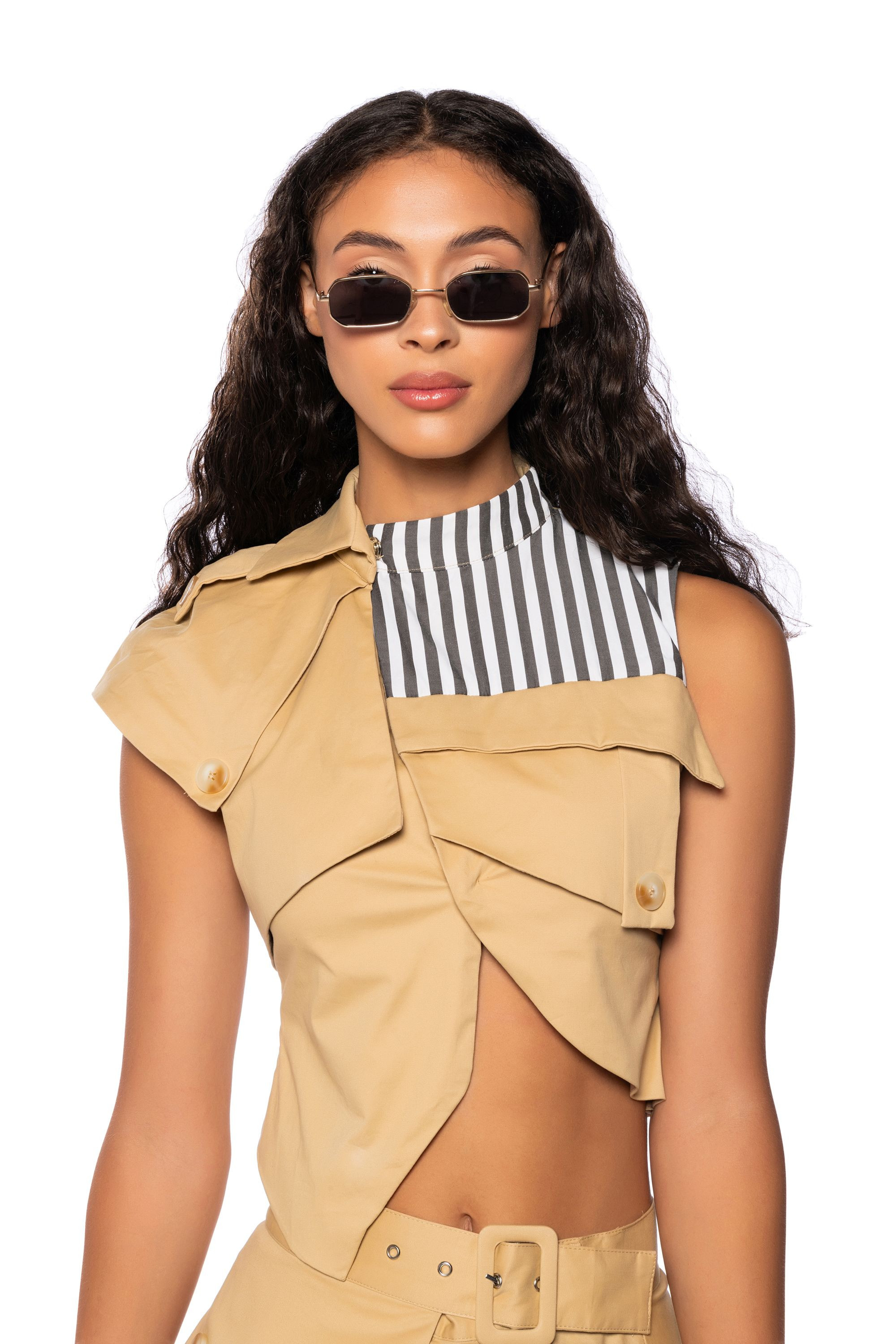 FALL FORWARD CROP SLEEVELESS TRENCH VEST IN MULTI | AKIRA