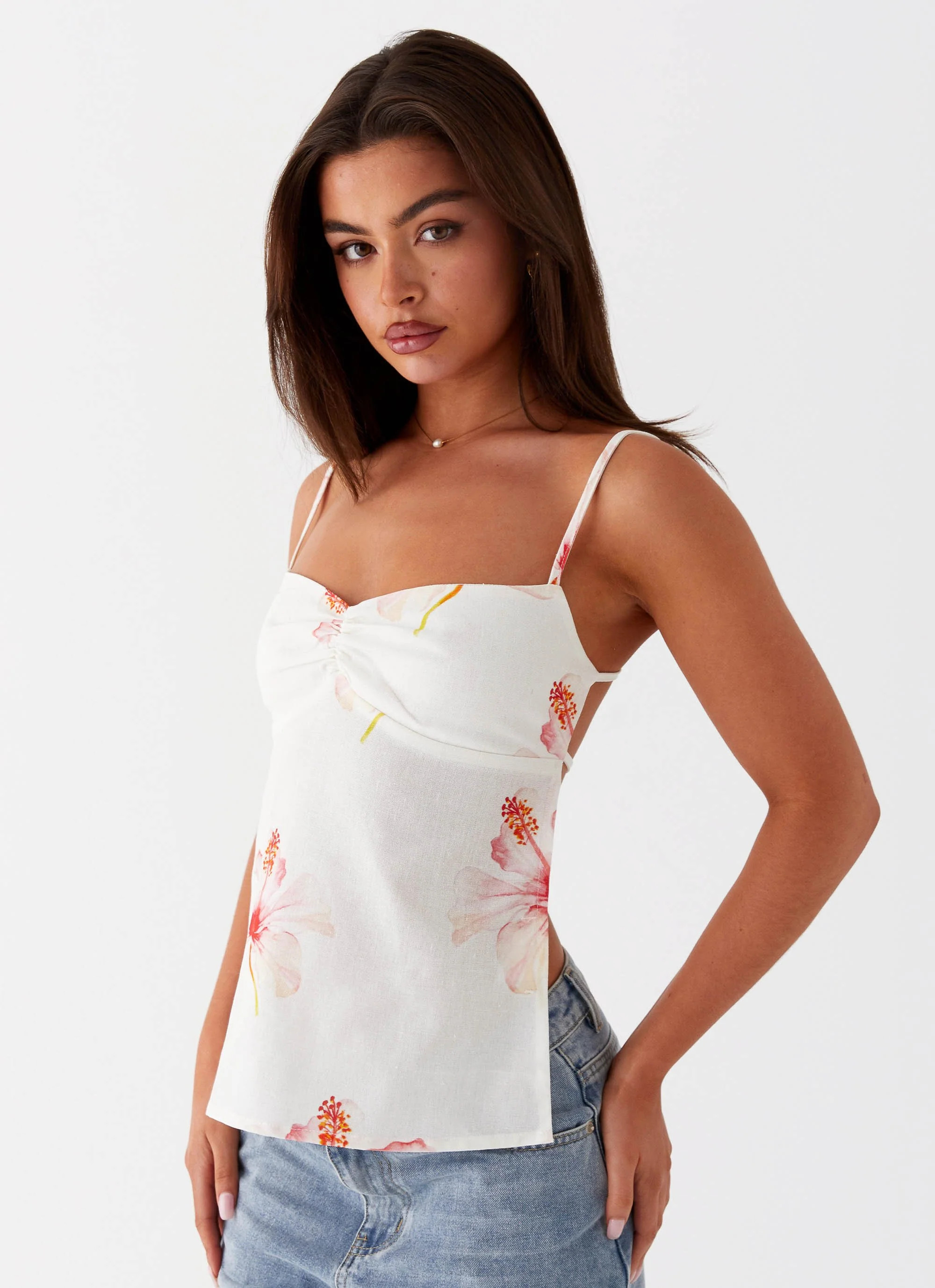 Rosy Linen Backless Top - Camellia | Peppermayo (Global)