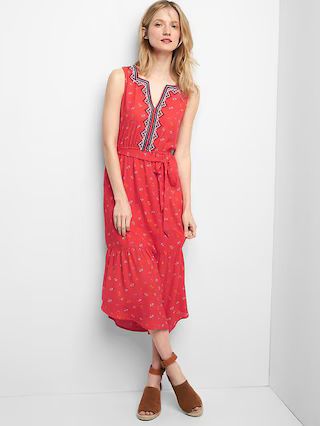 Gap Women Embroidery Midi Tier Dress Size L Tall - Red print | Gap US