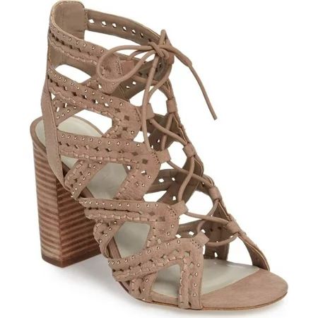 1.State Kayley Stone Nude Suede Caged Studded Lace Up Block Heel Open Toe Sandal (8.5) | Walmart (US)