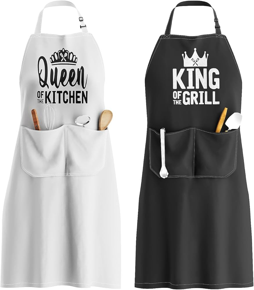 King & Queen Apron Set - Wedding Engagement Gifts for Couples, Funny Kitchen Gifts for Couples, H... | Amazon (US)