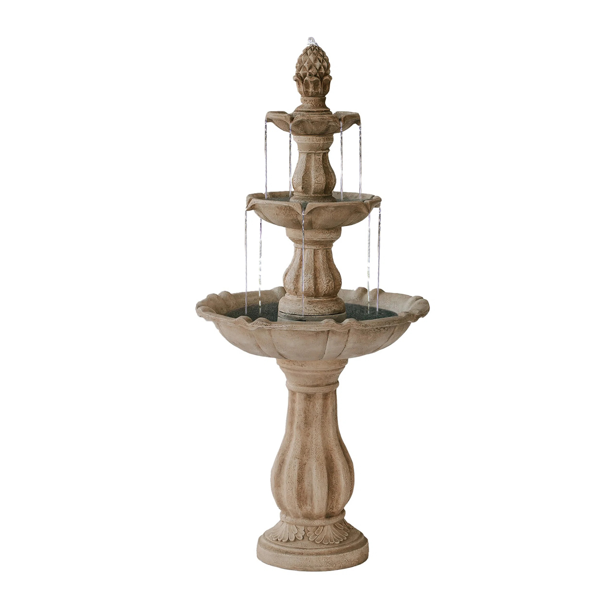 51-inch 3-Tier Outdoor Water Fountain with Pineapple Top – Freestanding Garden Waterfall with P... | Wayfair North America