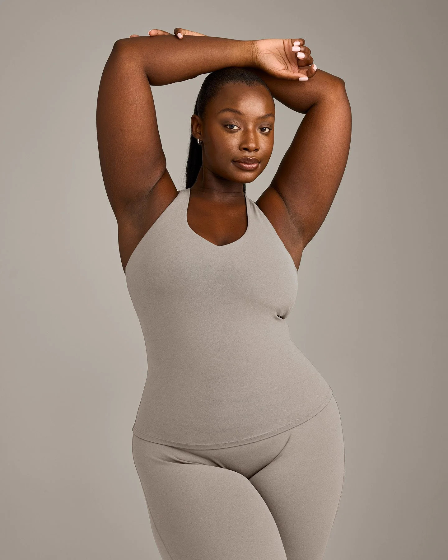 SoftMotion™ Racer Back Vest with Built in Bra Shelf with White Logo 
 Warm Sand | Oner Active (UK / US)