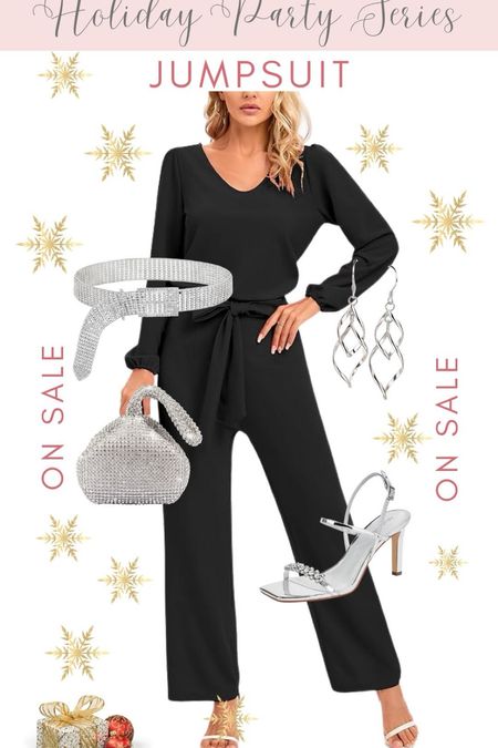 🌲Holiday Party Series - Jumpsuit option styled with silver accessories. Belt//Handbags//Shoes//Earrings💕

#LTKparties #LTKstyletip #LTKHoliday