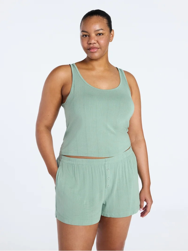 Joyspun Women’s Sleep Ribbed Modal Tank Top and Shorts Set, Size XS-XL, 2X-3X | Walmart (US)