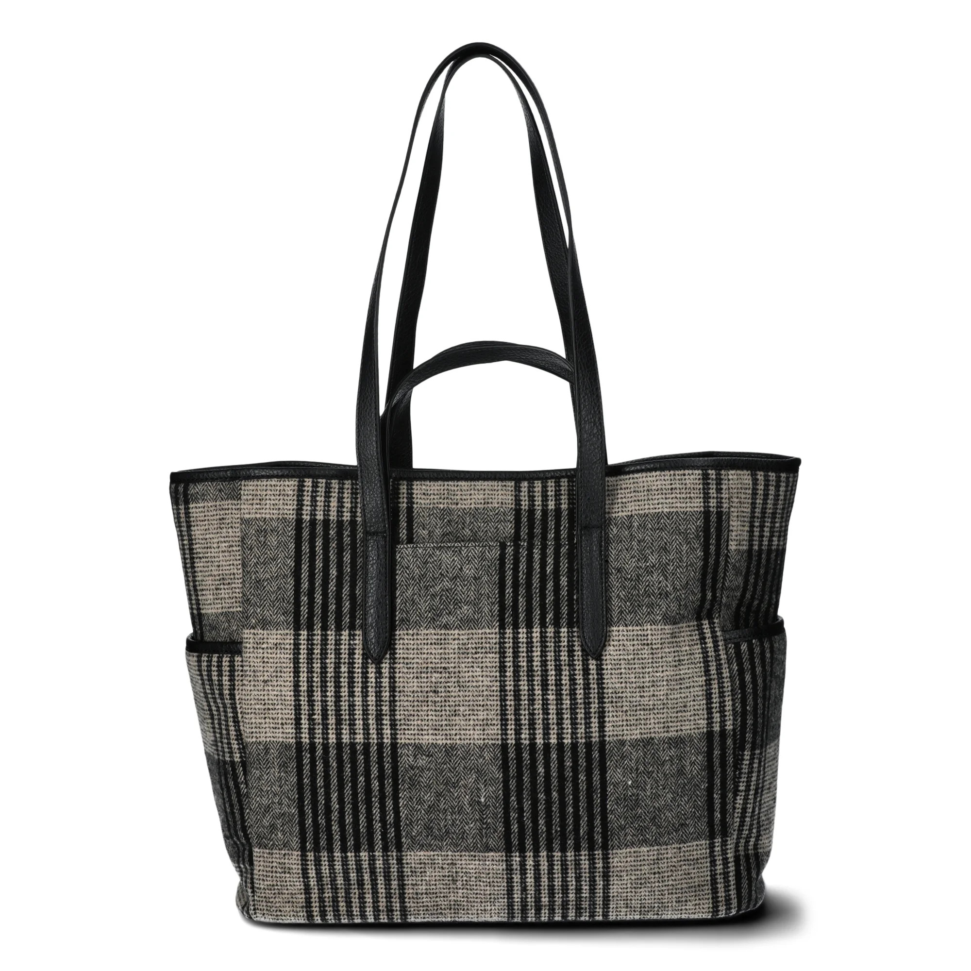 Time and Tru Women's Plaid Double Handle Large Tote Bag, Black | Walmart (US)