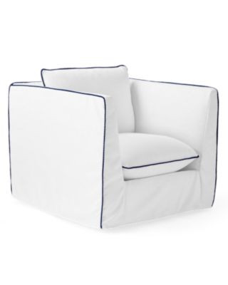 Paros Swivel Chair with Mediterranean Blue Rope Trim - Slipcovered | Serena and Lily