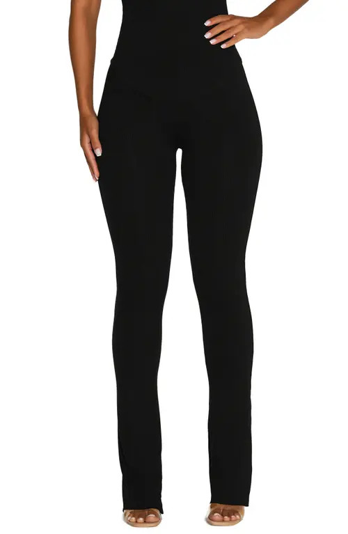 Naked Wardrobe Ribbed Straight Leg Pants in Black at Nordstrom, Size X-Small | Nordstrom