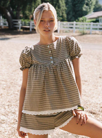 Chandelier Babydoll Top Brown Check | Princess Polly US