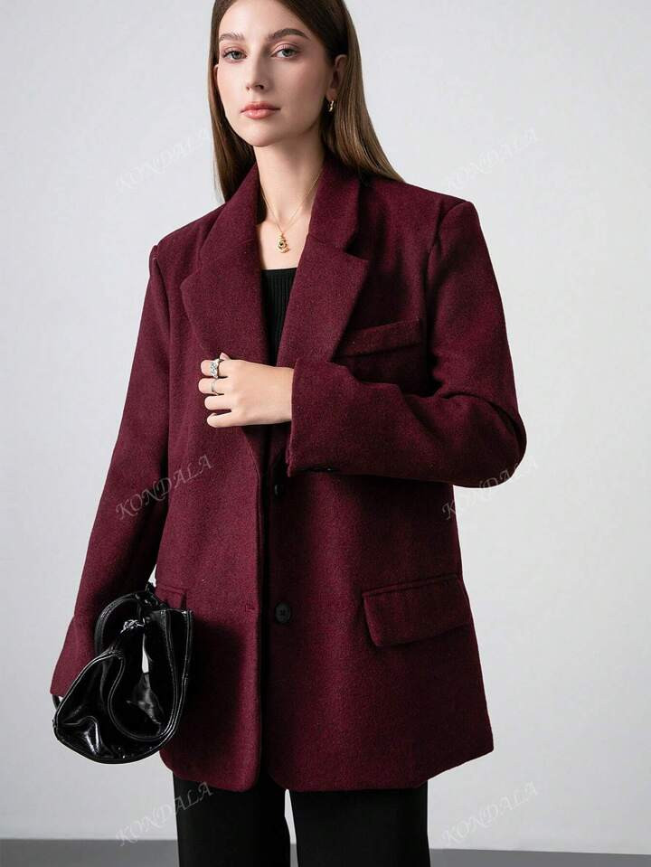 Women Front Button Long Sleeve Fake Pocket Minimalist Blazer Jacket, Casual Everyday Wear | SHEIN... | SHEIN