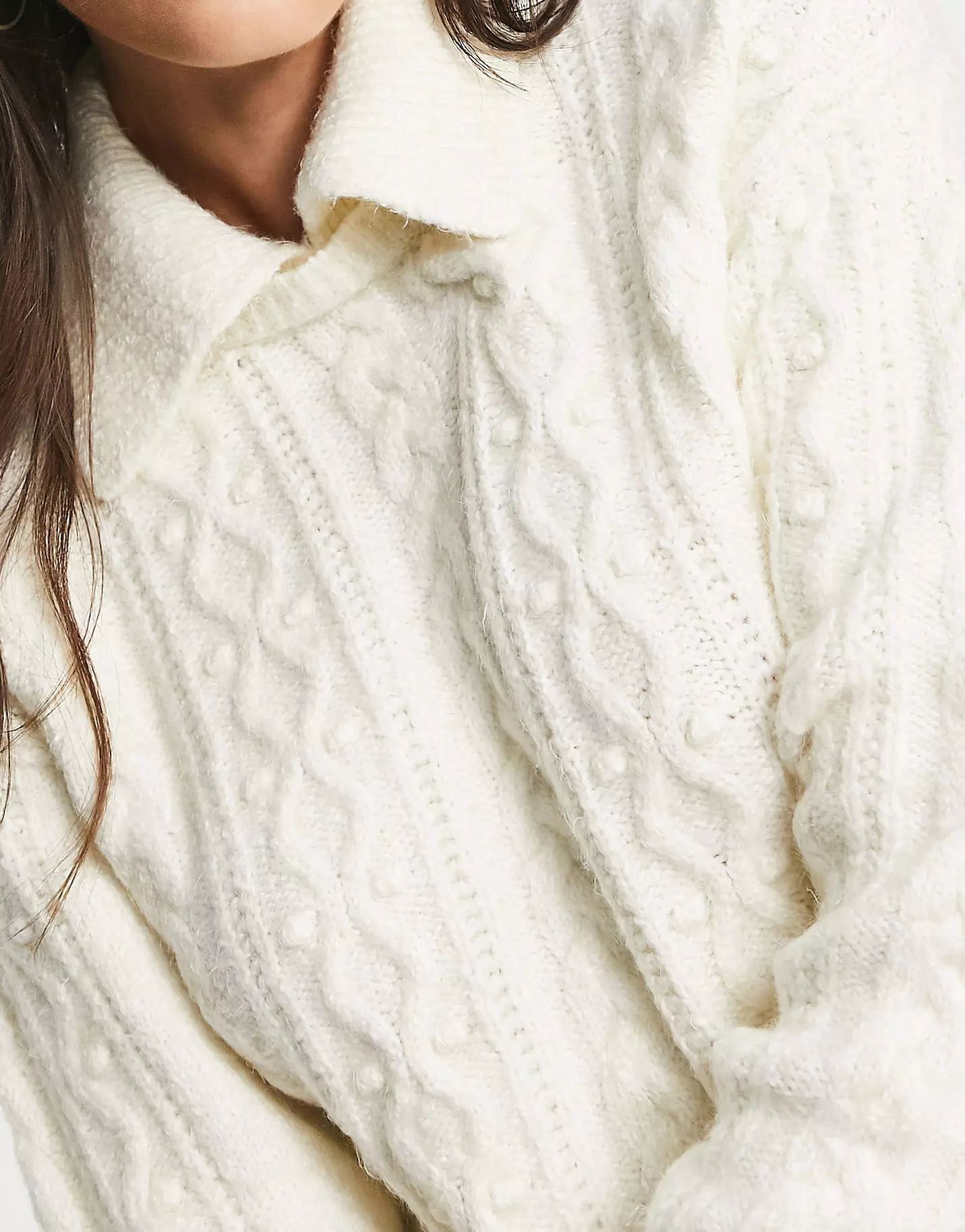 Free People textured knitted sweater with collar in ivory | ASOS (Global)