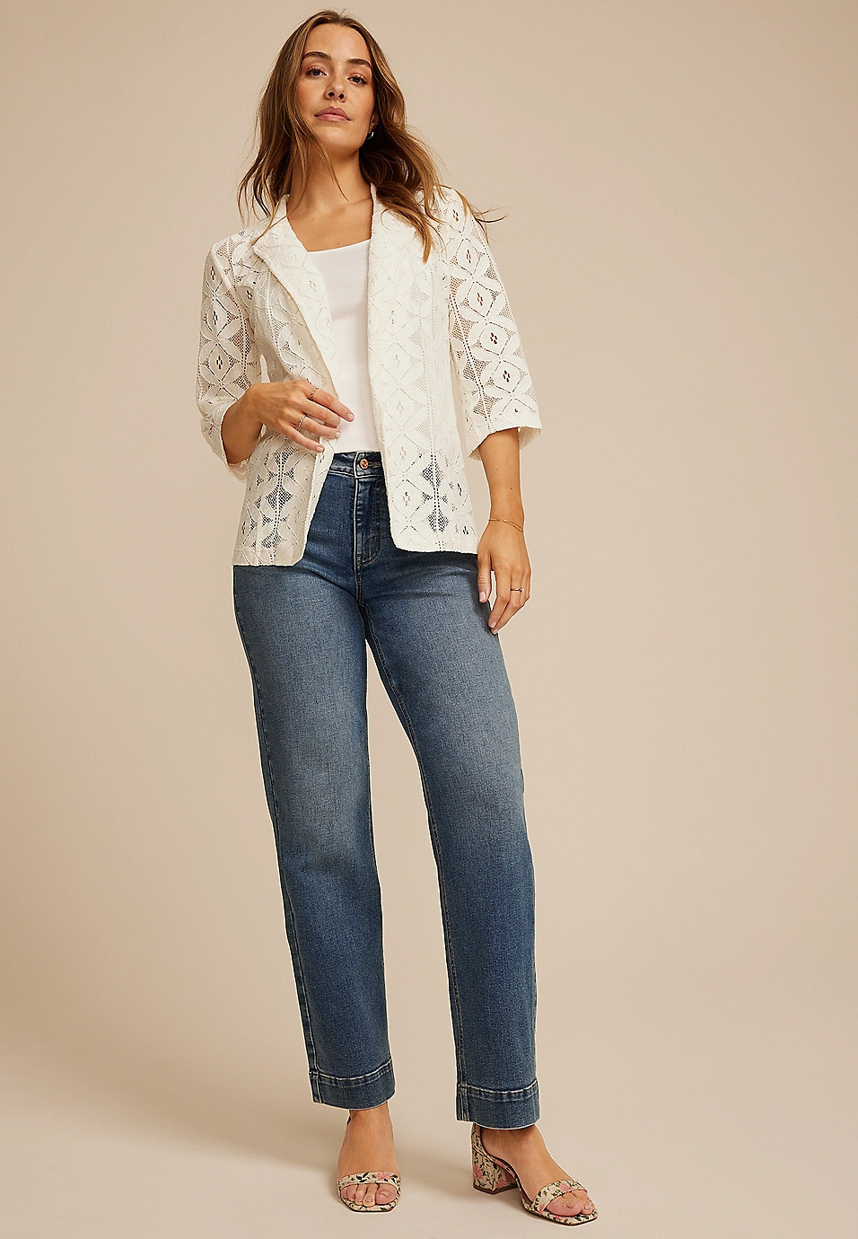Crochet Lace Open Blazer | Maurices