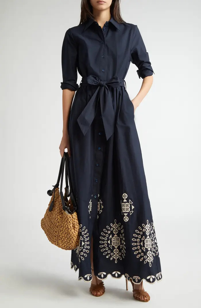 Embroidered Long Sleeve Stretch Poplin Shirtdress | Nordstrom