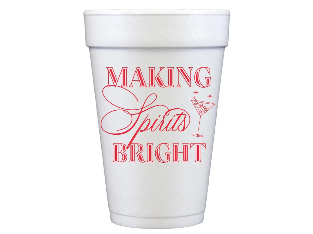 Making Spirits Bright 20 oz Foam Holiday Cups, Christmas Party Decor Party Supplies | Etsy (US)