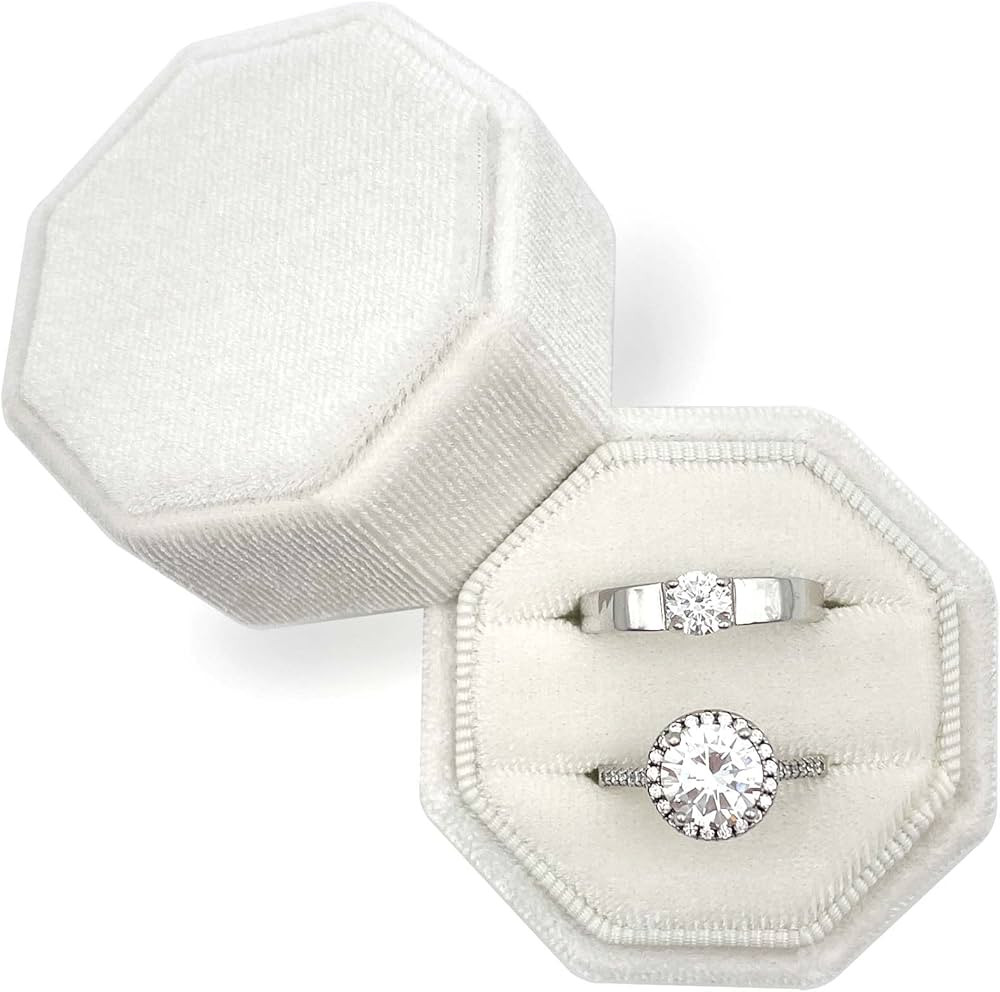 Velvet Ring Box - Octagon Premium Vintage Wedding Ring Holder Handmade Double Ring Bearer Jewelry... | Amazon (US)