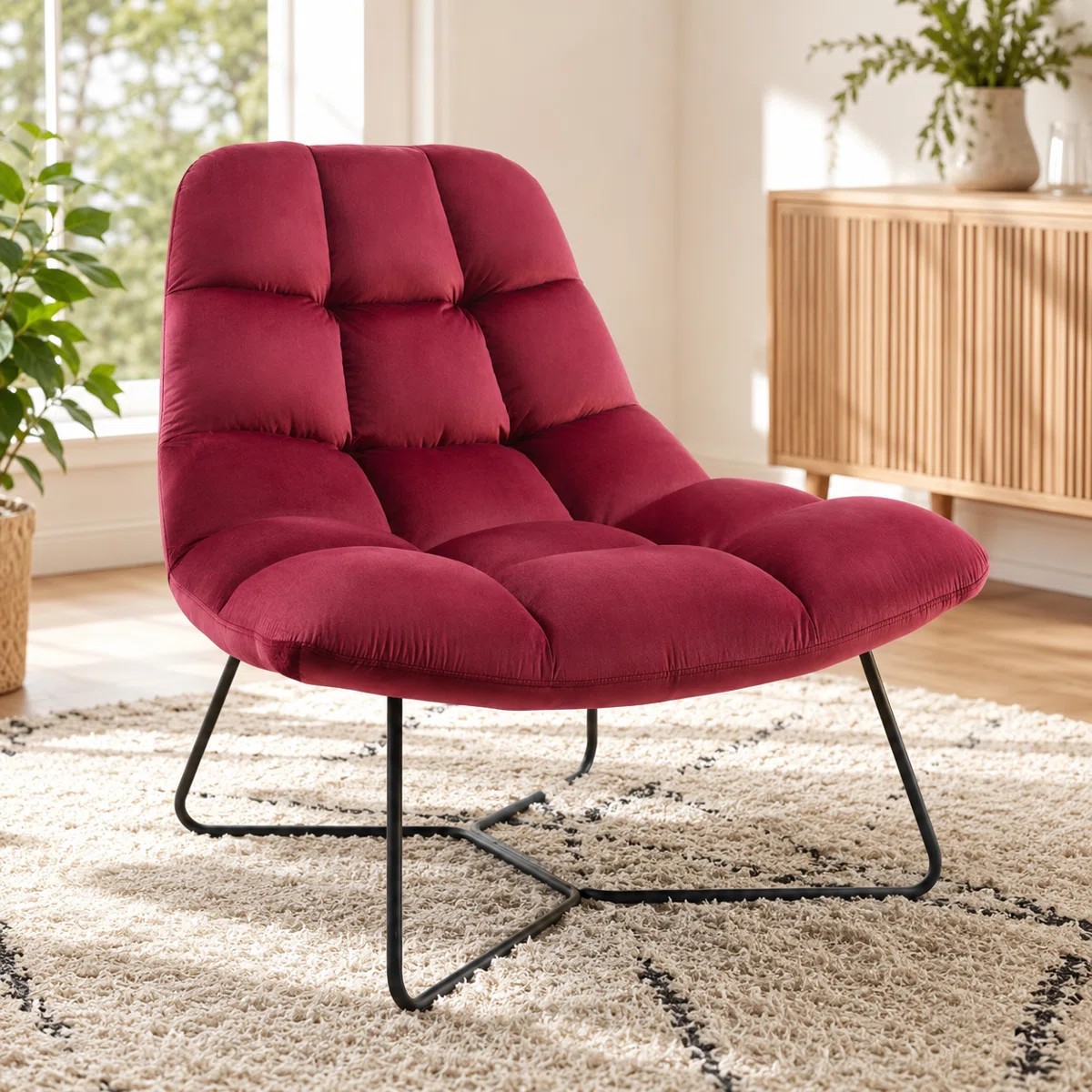 38.98" Wide Tufted Velvet Lounge Chair with Metal Sled Base | Wayfair North America