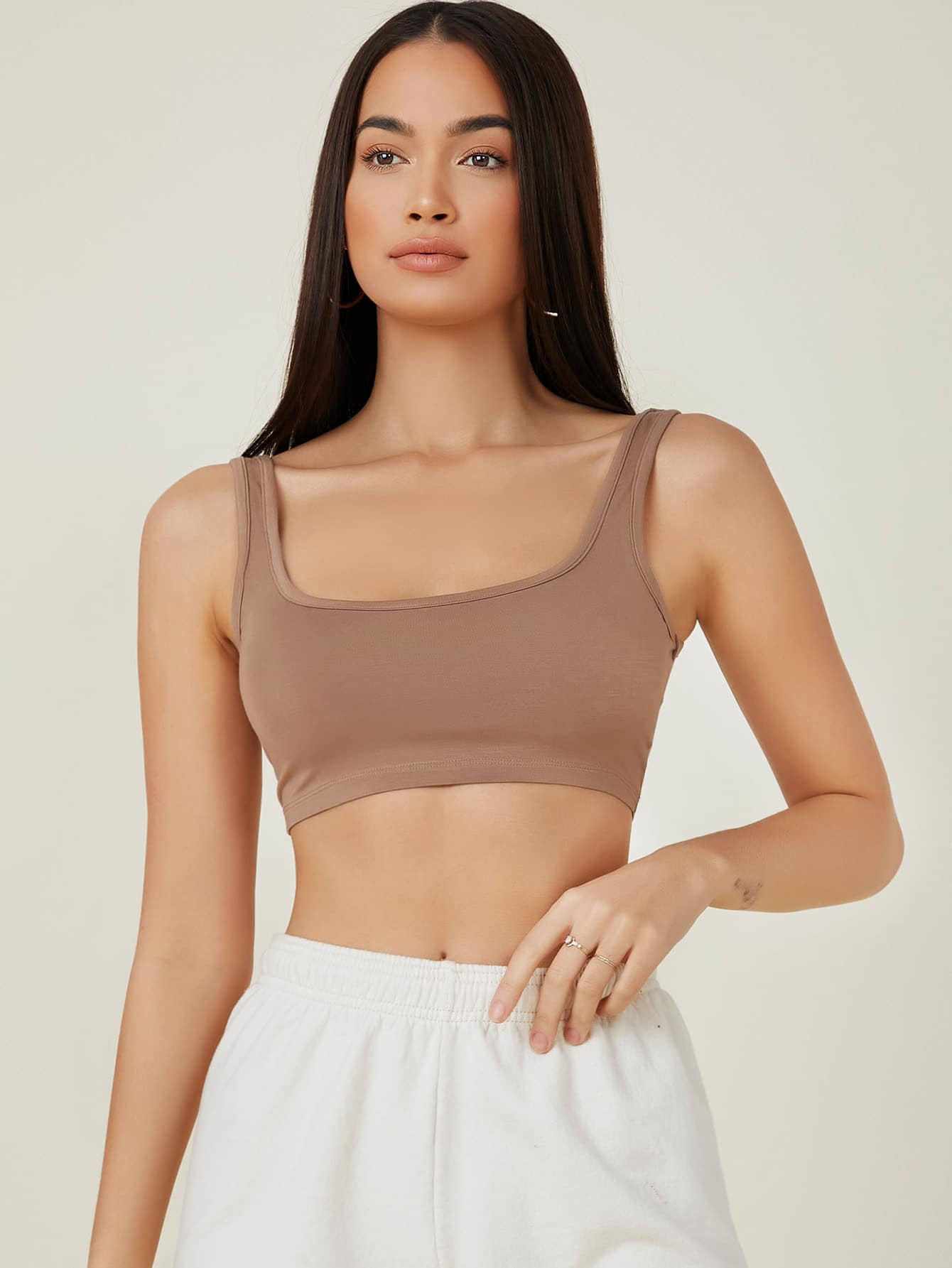 SHEIN BASICS Square Neck Tank Crop Top | SHEIN