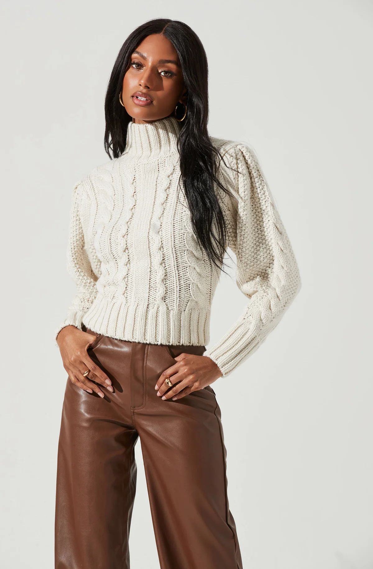 Haisley Cable Knit Turtleneck Sweater | ASTR The Label (US)