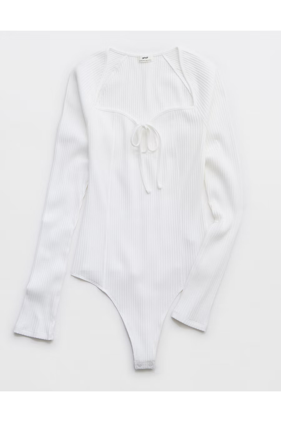 Aerie Long Sleeve Tie Front Bodysuit Women's White XXS | American Eagle Outfitters (US & CA)