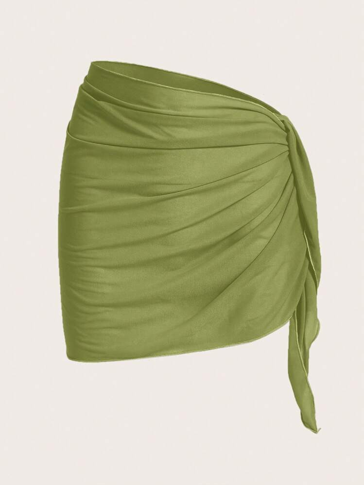 Swim Chiccia Ladies Solid Color Simple Pleated Cover Up,Summer Beach | SHEIN