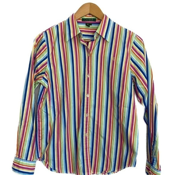 LAUREN Ralph Lauren Bright Multicolored Striped Button Down Shirt in Size Small | Poshmark