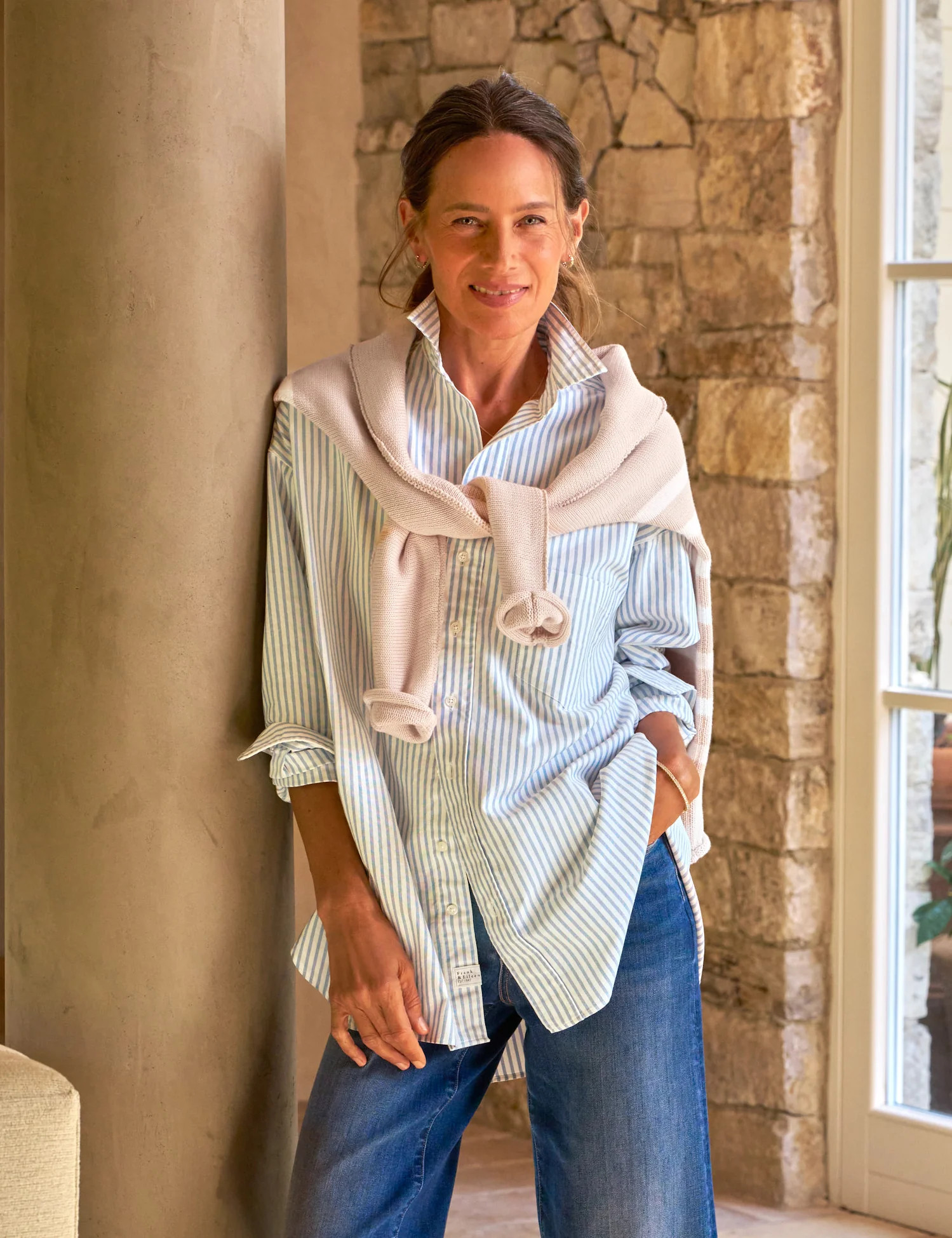 SHIRLEY White with Blue Stripe, 1947 Italian Oxford | Frank & Eileen