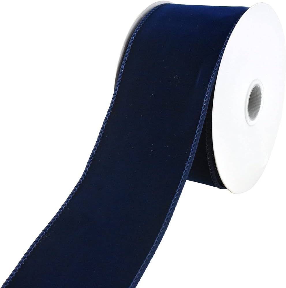 Homeford Christmas Royal Velvet Solid Wired Ribbon, 2-1/2-inch, 10-Yard, Navy Blue | Amazon (US)
