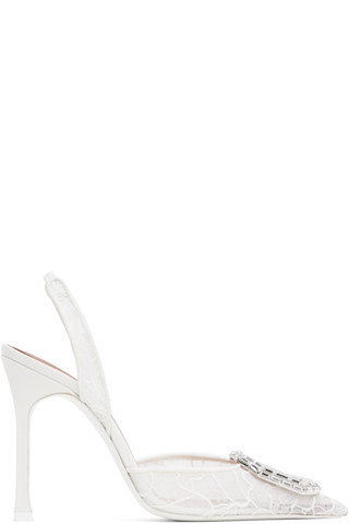 Amina Muaddi - White Camelia Lace Sling 105 Heels | SSENSE