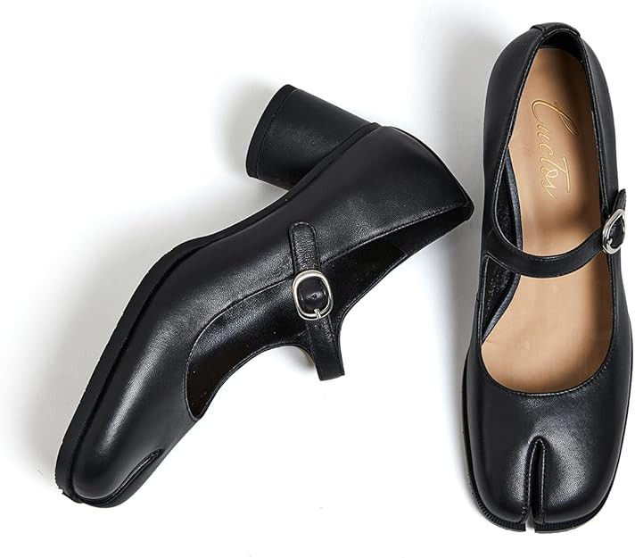 Women Chunky Block High Heels Mary Janes Shoes Split Toe Tabi Shoes Ankle Strap Dress Pumps Shoes | Amazon (US)