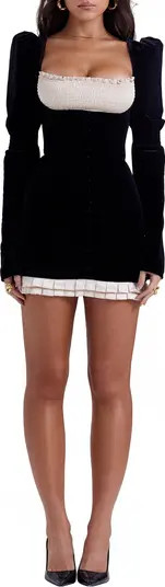 Azaria Long Sleeve Colorblock Velvet Minidress | Nordstrom