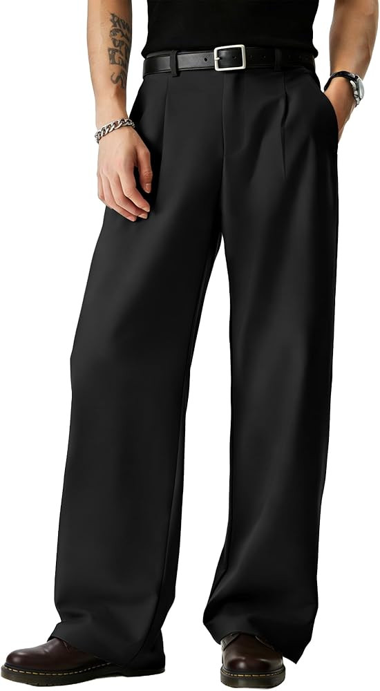 JMIERR Mens Baggy Casual Dress Pants Lightweight Pleated Old Money Wide Leg Pants Loose Relaxed F... | Amazon (US)
