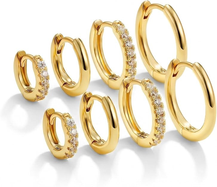 Small Gold/Silver Hoop Earrings for Women Trendy - Hypoallergenic 14k Real Gold Plated Hoops Cubi... | Amazon (US)