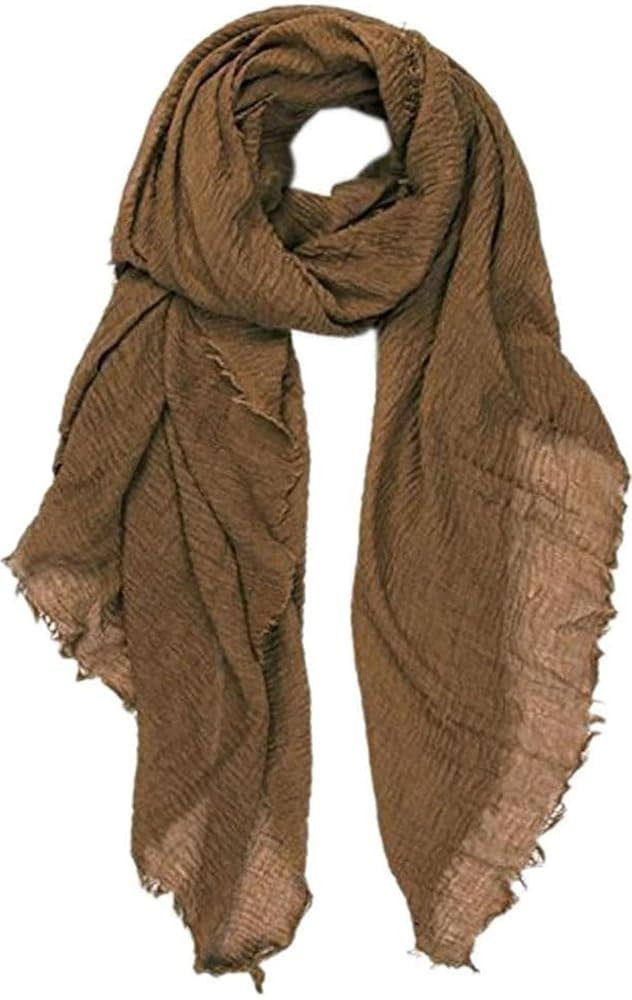 Cotton Blend Crinkle Vintage Soft Scarf with Fringed Edges,linen scarf,shawl,travel scarf | Amazon (US)