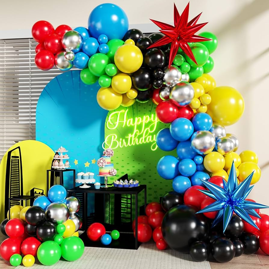 Red Blue Green Yellow Black Silver Balloon Garland Arch Kit, 140Pcs Balloons Arch Kit for Birthda... | Amazon (US)
