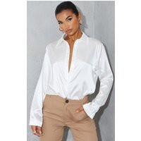 White Satin Button Front Shirt | PrettyLittleThing US