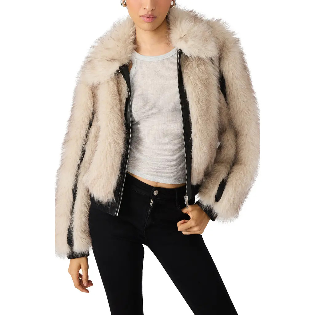 Steve Madden Charmaine Faux Fur & Faux Leather Jacket in Natural at Nordstrom Rack, Size Large | Nordstrom Rack
